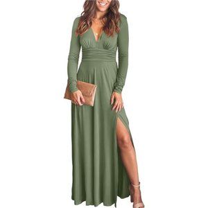 ANRABESS Women Deep V Neck Long Sleeve Slit 2024 Fall Elegant Formal Wedding